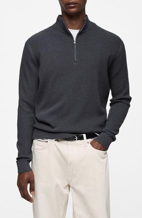 Mango Perkins Half Zip Sweater in Dark Grey at Nordstrom, Size Medium