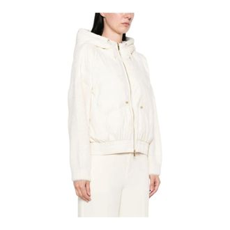 Twinset Gewatteerd jack met capuchon en contrasterende mouwen - Dames - Jassen - Wit - Maat: S Polyamide
