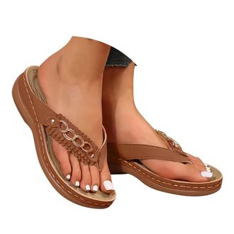 Generic Orthopedic Wedge Sandals for Women 2026 Dressy Comfort Arch Support Open Toe Flip Flops Summer Beach Casual Slip-On Shoes (C-brown, Adult, Women, 6.5,