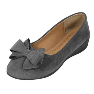 Generic Womens Faux Suede Orthopedic Wedge Shoes with Bow, Comfortable Arch Support Slip-On Low Wedge Shoes, Orthopedic Ballet Flats for Women (3.5,Gray)