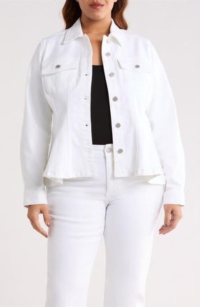 Liverpool L.A. Fit & Flare Trucker Jacket in Bright White at Nordstrom, Size 3 X