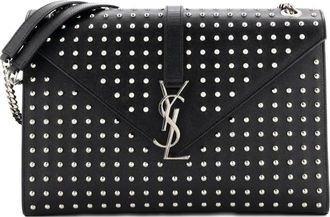 Saint Laurent Classic Monogram Envelope tas met studs grote leren schoudertas - Zwart