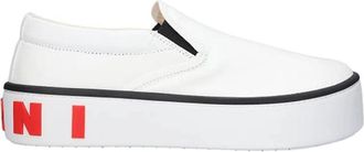 Marni Slip-On Sneakers met Maxi Logo op de Achterkant - Heren - Sneakers - Wit - 43 EU - Katoen - Schoenen