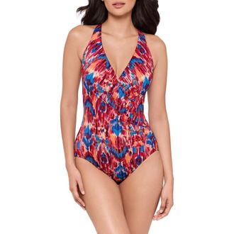 Miraclesuit Ikat Dorado Wrapsody One-Piece Swimsuit in Red Multi at Nordstrom, Size 14