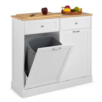 Costway Costway Kitchen Trash Can Holder Tilt Out Trash Bin Cabinet Laundry Hamper Cabinet in White