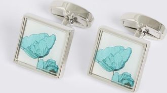 Moss Blue Poppy Print Cufflinks