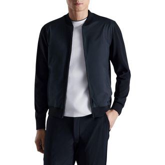 Mango Rib Trim Bomber Jacket in Navy at Nordstrom, Size Large