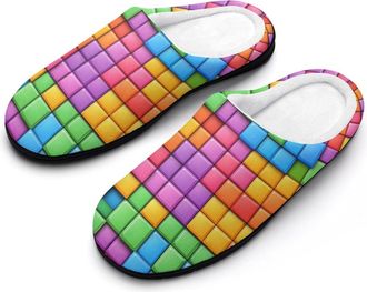 Generic Colorful Brick Mens Slippers Memory Foam Winter Warm Sandals Slip On House Shoes Size 7-14