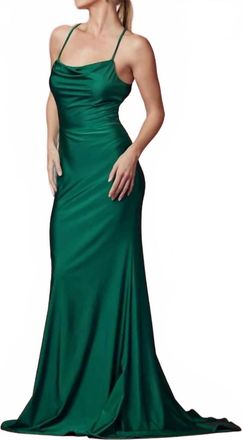 xoxo Open Back Lace Evening Gown In Emerald