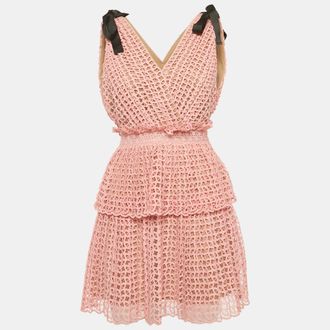 Self Portrait Light Orange Guipure Lace Bow-Detail Tiered Dress