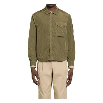 C.P. Company Light Jackets, male, Green, Size: 2XL Chrome-R Zipped Lens Overshirt