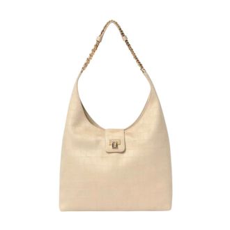 Elisabetta Franchi Shoulder Bags, female, Beige, Size: ONE SIZE Croc-effect Hobo Bag