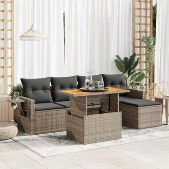 vidaXL Vidaxl - Set De Muebles De Jard&iacute;n 6 Pzas Y Cojines Rat&aacute;n Sint&eacute;tico Gris