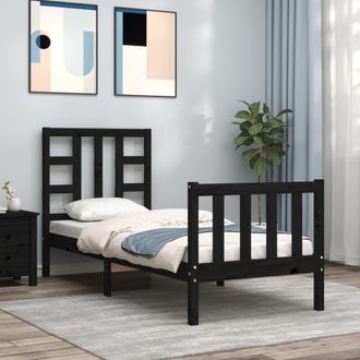 vidaXL Estructura De Cama Individual Con Cabecero Madera Maciza Negro Vidaxl