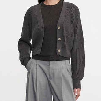 Enza Costa Chunky Cropped V-Neck Cardigan In Charcoal