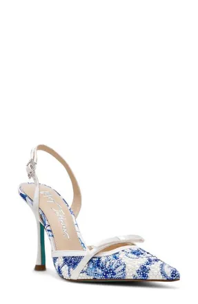 Betsey Johnson Roza Slingback Pump in White/Blue Floral at Nordstrom, Size 8.5