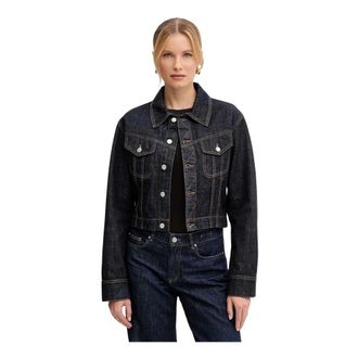 Victoria Beckham Jassen, Dames, Blauw, S, Denim, Denim Jas met Knopen