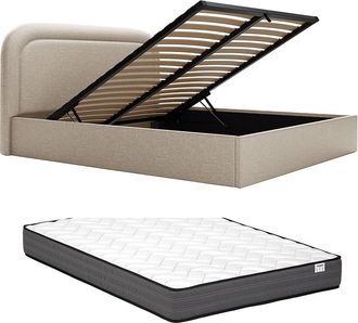 Vente-Unique Canap&eacute; abatible 140 x 190 cm - Tela jaspeada - Beige + Colch&oacute;n - FIREZA