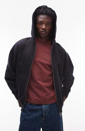 Topman Oversize Heavyweight Zip Hoodie in Black at Nordstrom, Size Medium