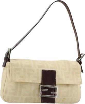 Fendi Pre-owned Vintage Zucca Canvas Shoulder Bag - Dames - Vintage Schoudertas - Beige - ONE Size - Leer - Vintage