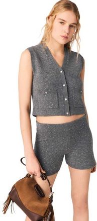 Maje Rhinestone knit top in Grey at Nordstrom, Size X-Small