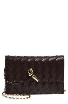 Bottega Veneta Slim Andiamo Intrecciato Lambskin Crossbody Wallet in 2264 Dark Barolo-M Brass at Nordstrom