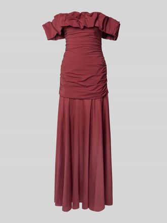 Jake*s Maxikleid im Off-Shoulder-Look mit Drapierungen in Rostrot, Gr&ouml;&szlig;e 32