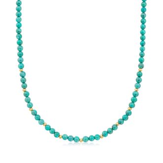 RS Pure by Ross-Simons 4-4.5mm Turquoise Bead Necklace With 14kt Yellow Gold