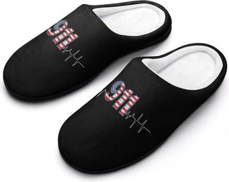 Generic 911 Vintage USA Flag Heartbeat EKG Mens Slippers Comfortable And Non-slip Cotton Slipper Shoe for House