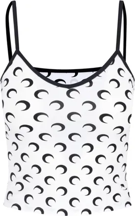 Marine Serre White Black Crescent Moon Crop Top