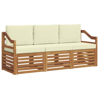 vidaXL Juegos De Sof&aacute;s 3 Pcs Natural Y Crema Madera De Acacia S&oacute;lida Vidaxl