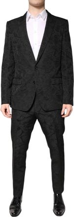 Dolce & Gabbana Mens Black Polyester Floral Jacquard 2 Piece Suit Acetate Nylon