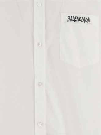 Balenciaga Mens Cotton Shirt With Logo White