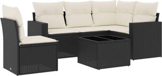 vidaXL Set De Sof&aacute;s De Jard&iacute;n 6 Piezas Y Cojines Rat&aacute;n Sint&eacute;tico Negro Vidaxl