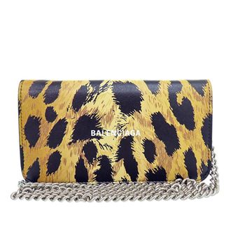 Balenciaga Pre-owned Balenciaga Leopard Printed Calfskin Continental Wallet on Chain Ladies DOP21RTGTM40YPMO