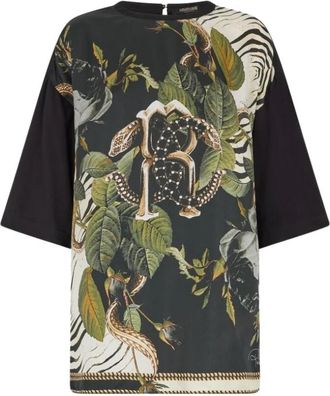 Roberto Cavalli Jungle Print Mirror Snake Monogram T-Shirt - Dames - T-shirts - Veelkleurig - L - Katoen - Tops