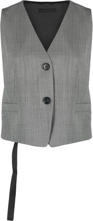 Helmut Lang herringbone cut-out vest - women - Wool/Polyester/Elastane - 2 - Black