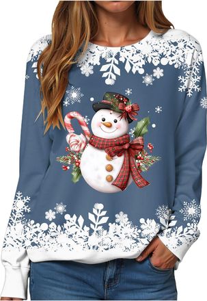 Generic Christmas Tree Jumper Women Long Sleeve Pullover Xmas Tree Print Sweatshirt Fleece Lined Sweaters Tops Crewneck T-Shirt Winter Autumn Tops Graphics Te