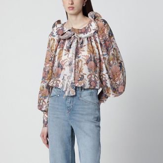 Farm Rio White Sea Garden blouse with ruffles