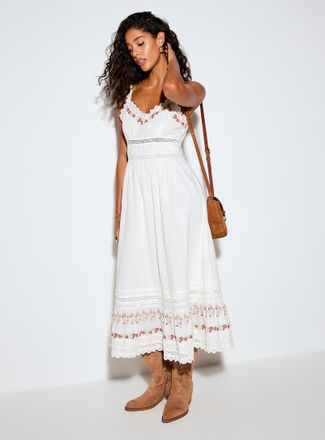 Icone Womens Embroidered crocheted cotton voile dress