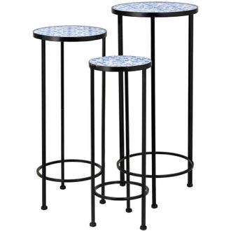 Wanderlust Deco Wanderlust Deco - Soportes Set 3 Piezas De Mosaico Y Forja Negro D30x68h-d25x57h-d20x51h Cm