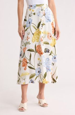 Ellen Tracy Floral Button Flare Midi Skirt in Whimsical Floral at Nordstrom Rack, Size X-Large