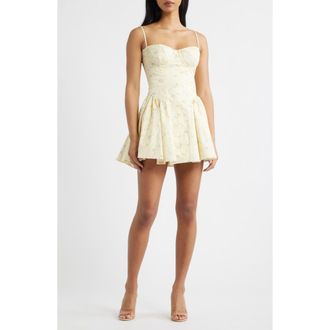 House of CB Samaria Floral Stretch Cotton Minidress in Lemon Floral at Nordstrom, Size X-Large A