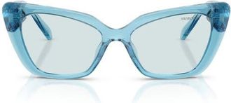Swarovski 54mm Cat Eye Sunglasses in Transparent Blue /Photo Azure at Nordstrom