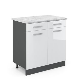 Vicco Mueble Bajo De Cocina R-line, Blanco Alto Brillo, 80 Cm Et M&aacute;rmol