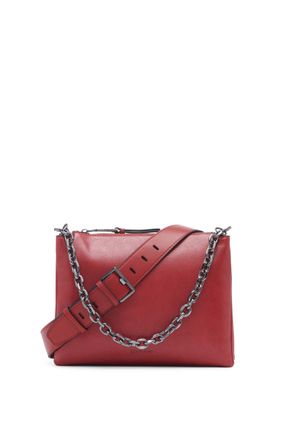 Calvin Klein womens Rain Crossbody Bag - Vegan Leather With Chain Purse Strap, 3 Pockets, Ruby Red, One size