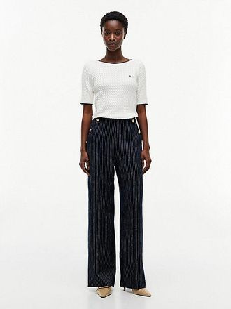 Tommy Hilfiger Pantal&oacute;n de pernera ancha con raya diplom&aacute;tica y lino