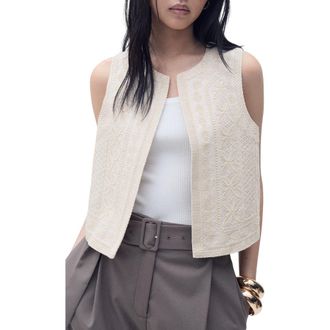 Mango Embroidered Linen Vest in Ecru at Nordstrom, Size Large