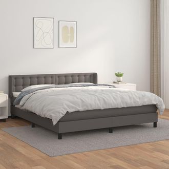 vidaXL Vidaxl - Cama Box Spring Con Colch&oacute;n Cuero Sint&eacute;tico Gris 180x200 Cm