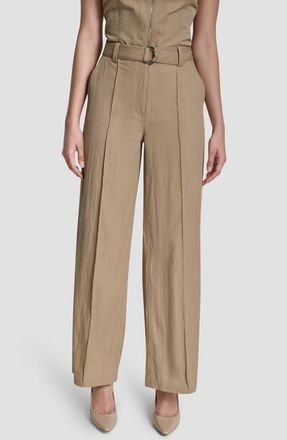 DKNY Belted Wide Leg Pants in Travertine at Nordstrom, Size 10